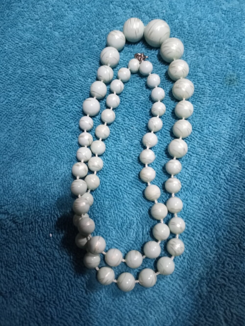 Classic Light Mint Green And Silver  Beaded Long Necklace